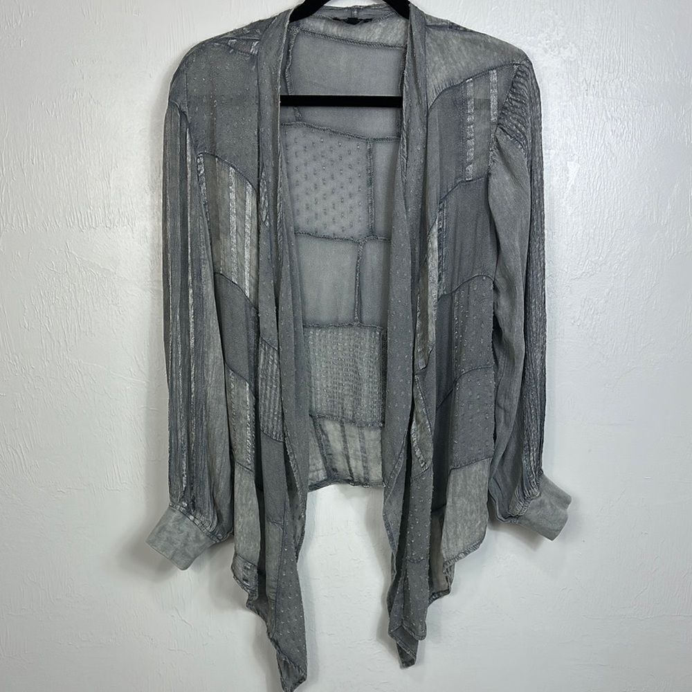 Young Threads Viscose Gray Patchwork Lightweight Cardigan Size M